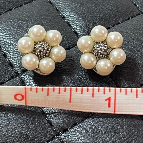 Antique sterling silver Pearl marcasite clip earrings in beautiful condition - Picture 3 of 6
